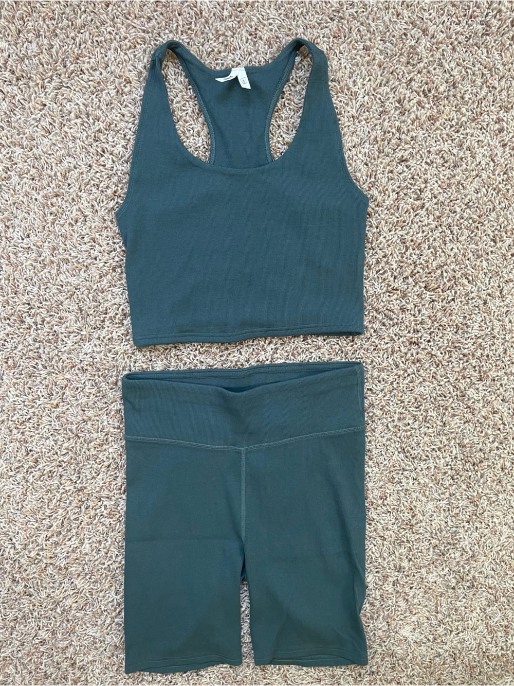 Pact 100% Organic Cotton Ribbed Bike Shorts & Matching Tank Top Women Size L